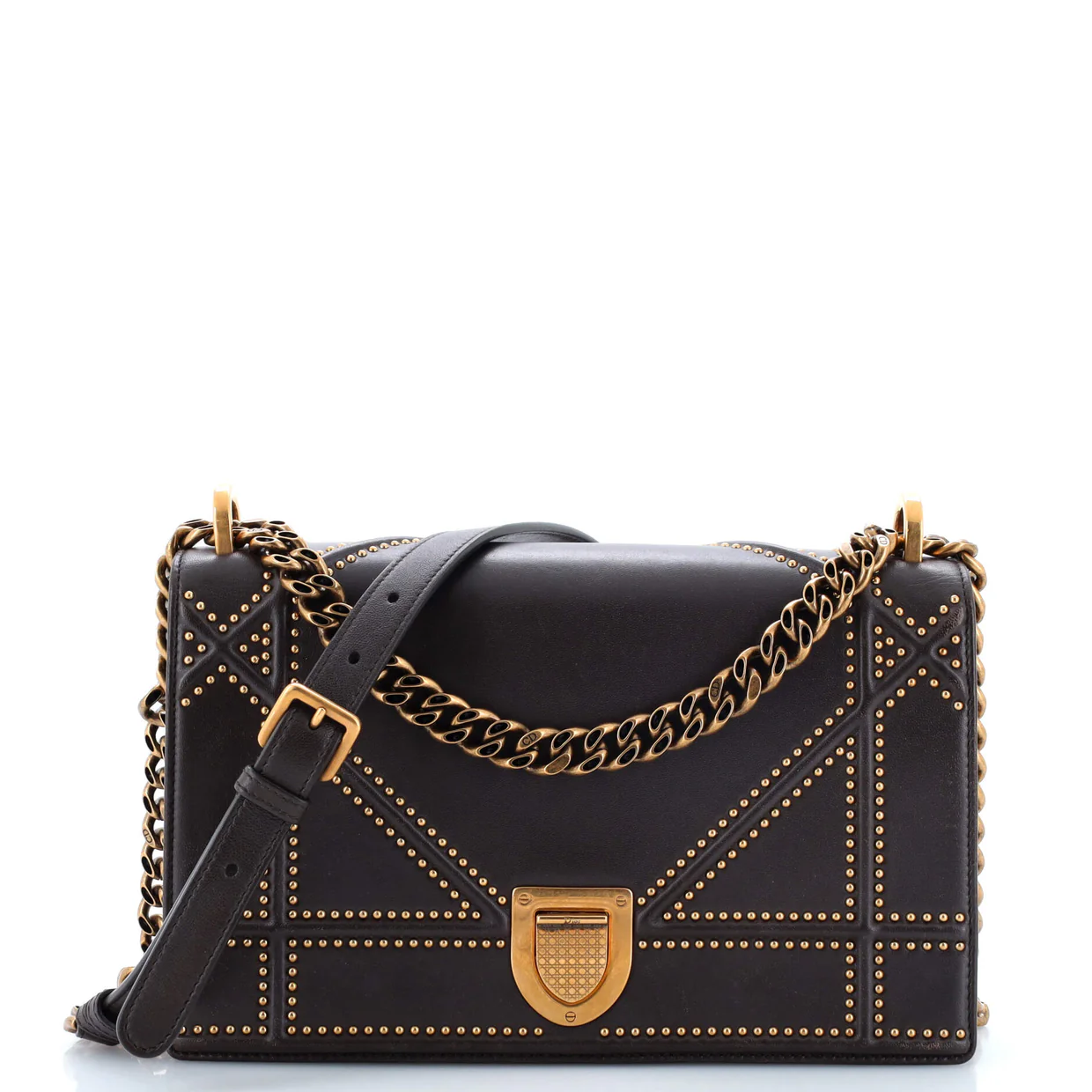 Diorama Flap Bag Studded Leather Medium - Deep Luxury