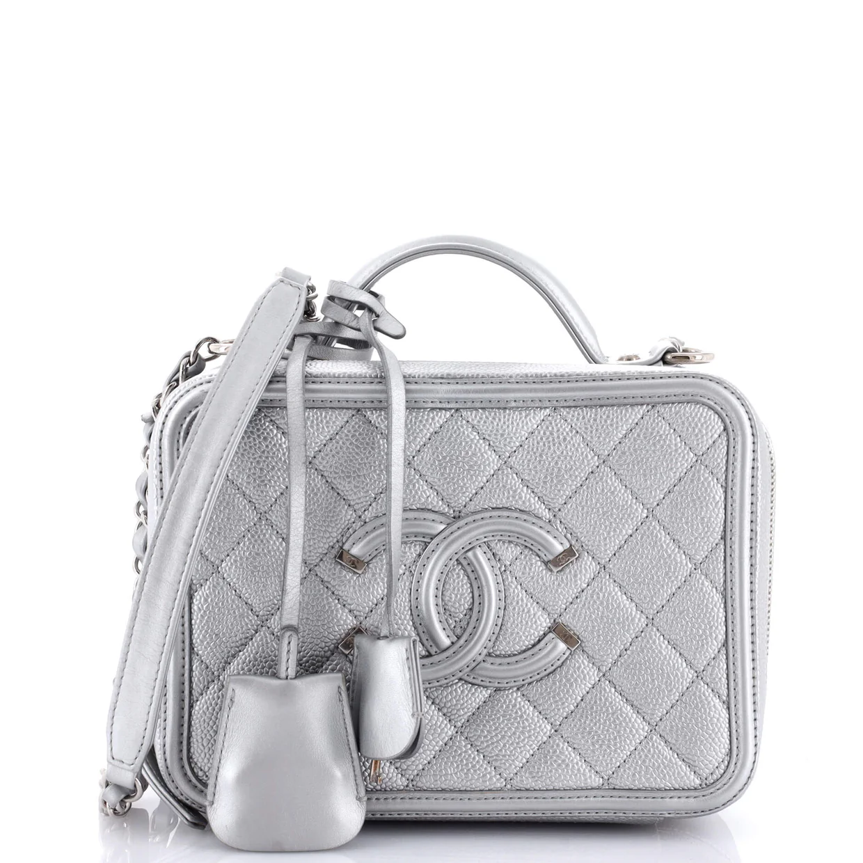 Filigree Vanity Case Quilted Metallic Caviar Medium - Deep Luxury