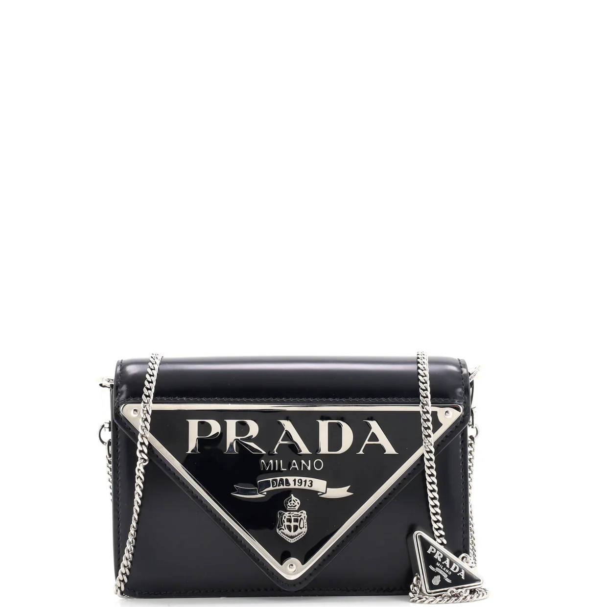 Maxi Triangle Logo Chain Flap Bag Brushed Leather Small - Deep Luxury