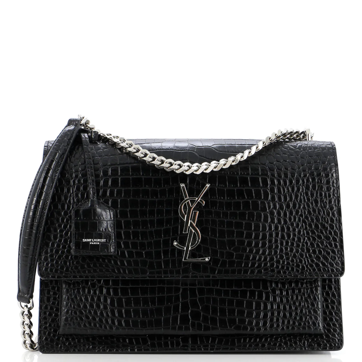 Sunset Crossbody Bag Crocodile Embossed Leather Large - Deep Luxury
