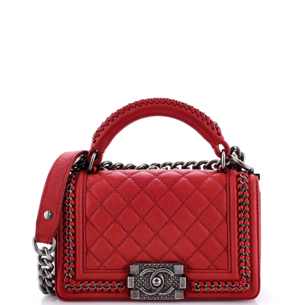 Chain Handle Boy Flap Bag Quilted Calfskin Small - Deep Luxury