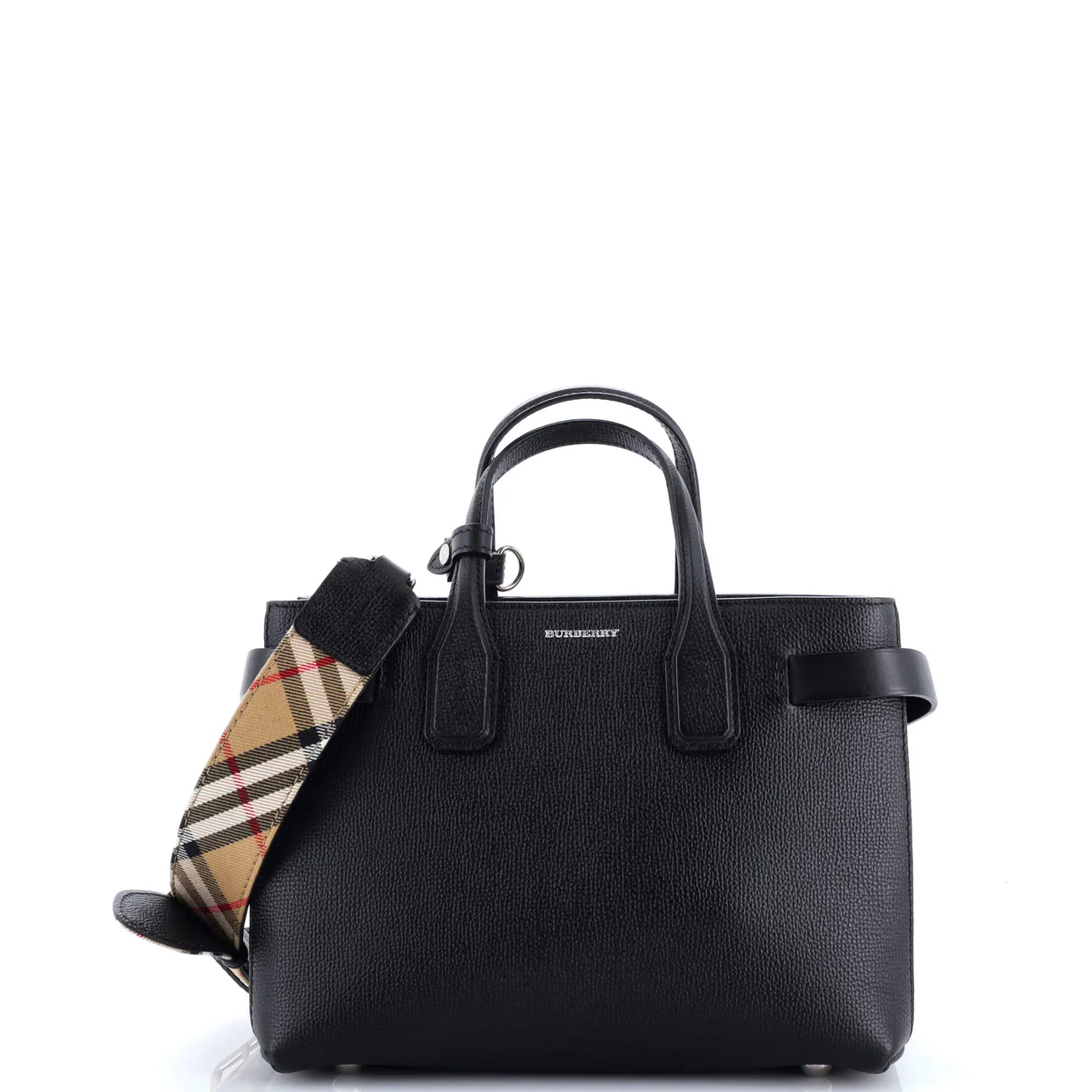 Banner Tote Leather and House Check Canvas Small - Deep Luxury