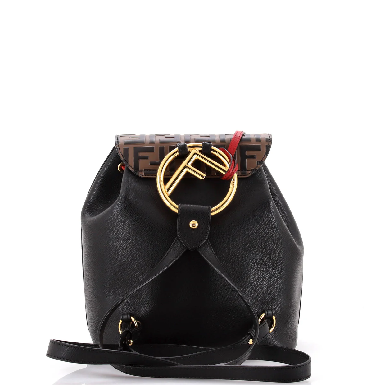 Drawstring Flap Backpack Leather with Zucca Embossed Detail Small - Deep Luxury