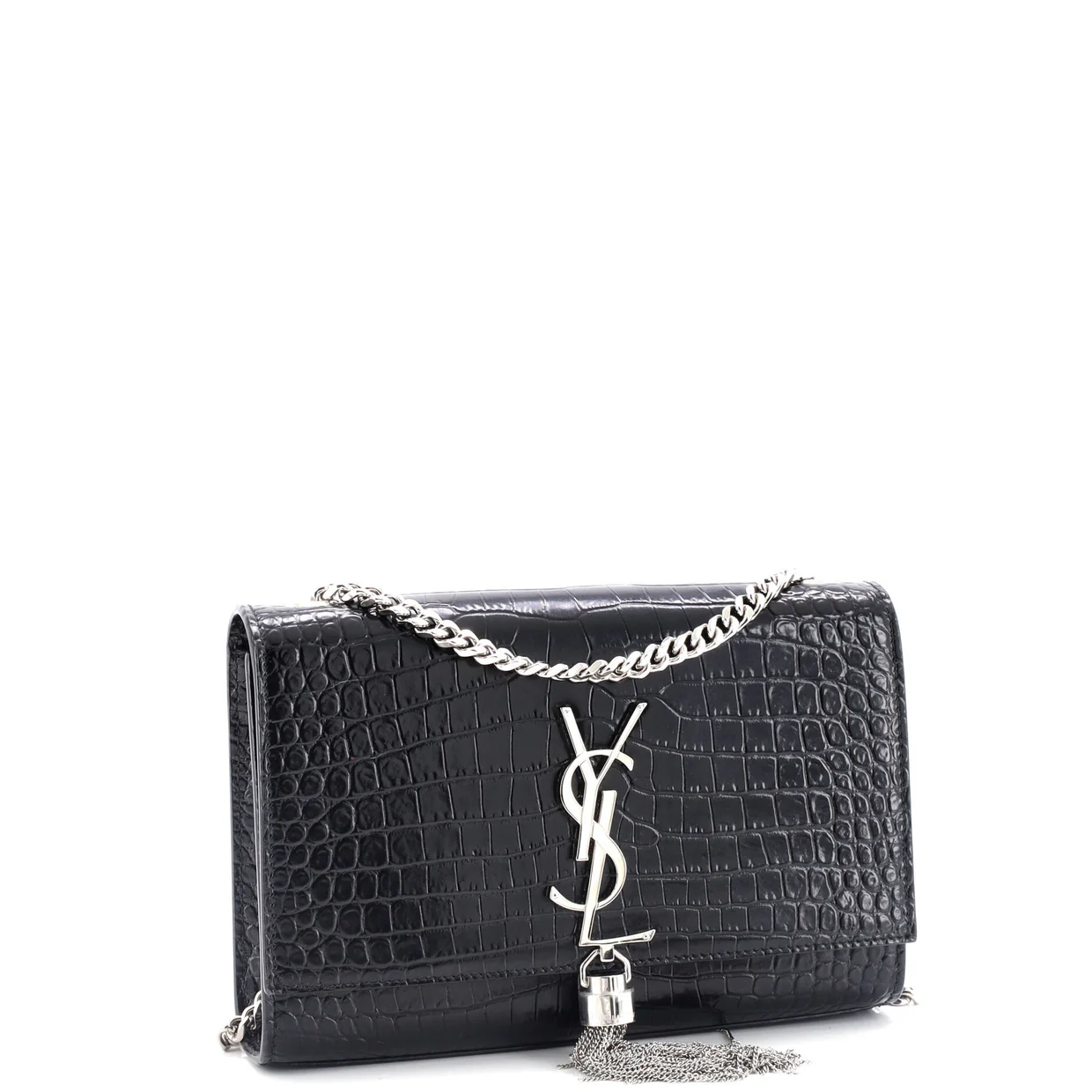Classic Monogram Tassel Crossbody Bag Crocodile Embossed Leather Small - Deep Luxury