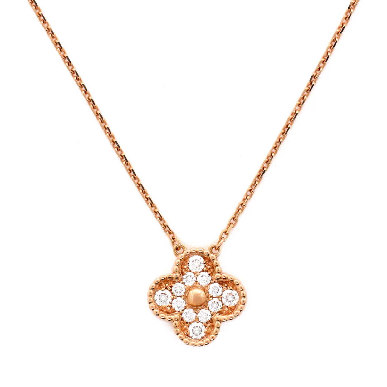 Vintage Alhambra Pendant Necklace 18K Rose Gold and Diamonds - Deep Luxury