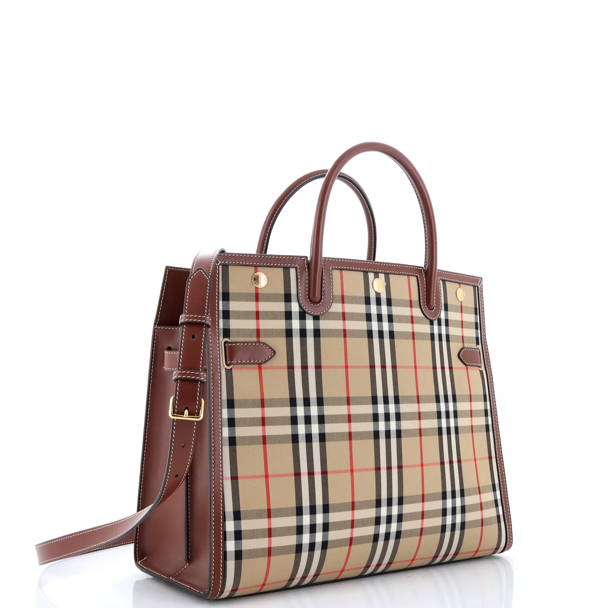 Title Two Handle Tote Vintage Check Canvas and Leather Medium - Deep Luxury