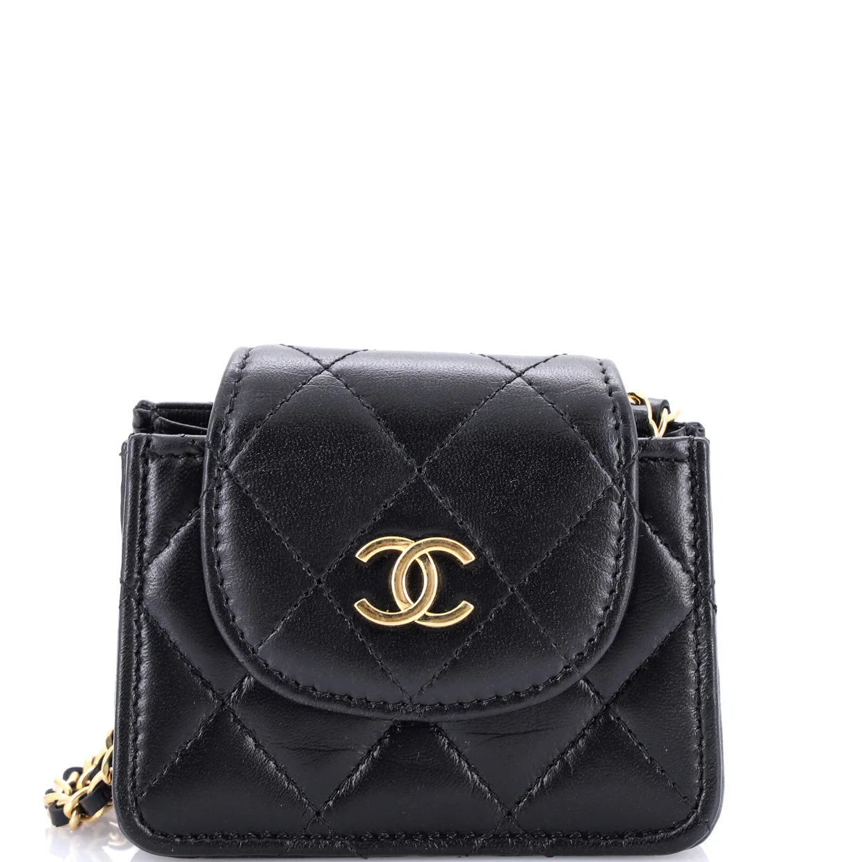 CC Accordion Round Flap Clutch with Chain Quilted Lambskin Mini - Deep Luxury