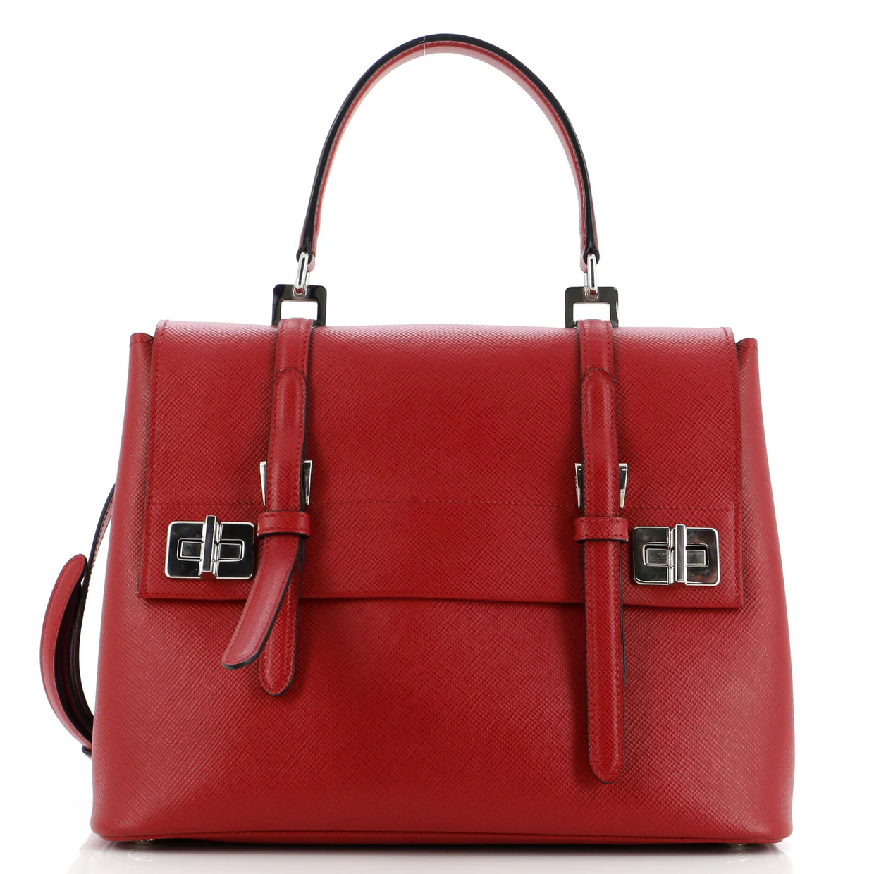 Dual Flap Double Turn Lock Satchel City Calfskin Medium - Deep Luxury