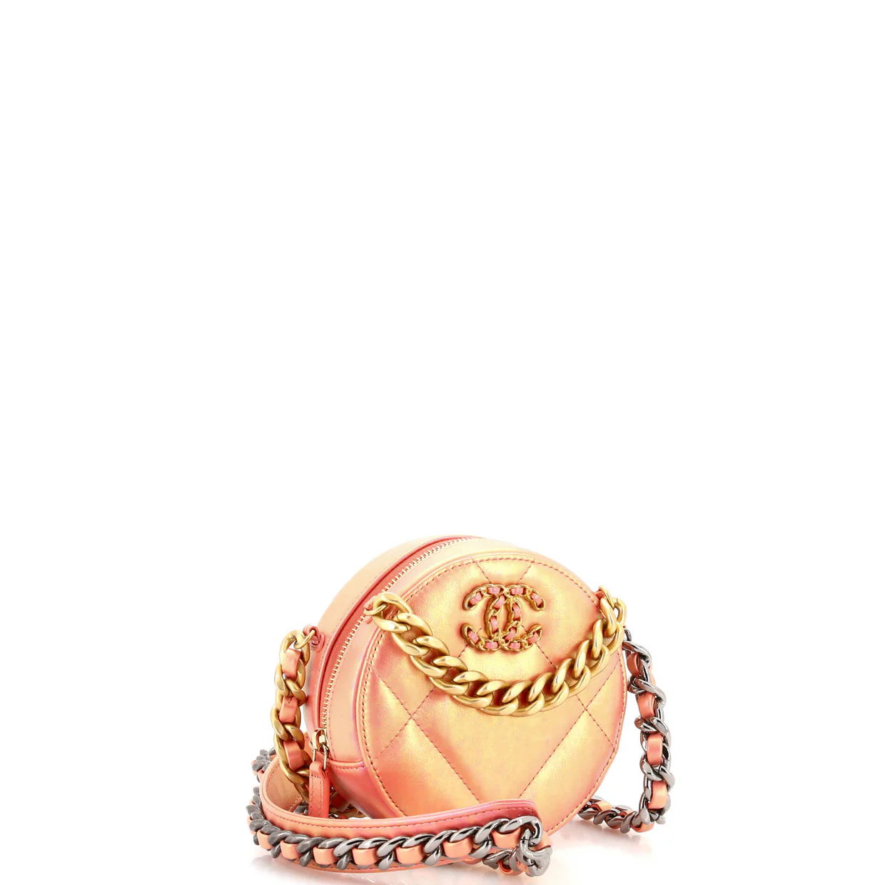 19 Round Clutch with Chain Quilted Iridescent Calfskin - Deep Luxury
