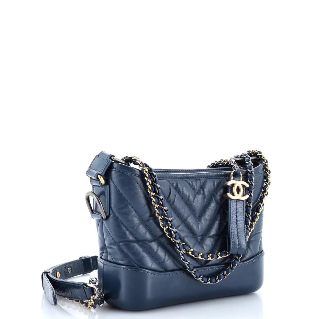 Gabrielle Hobo Chevron Aged Calfskin Small - Deep Luxury