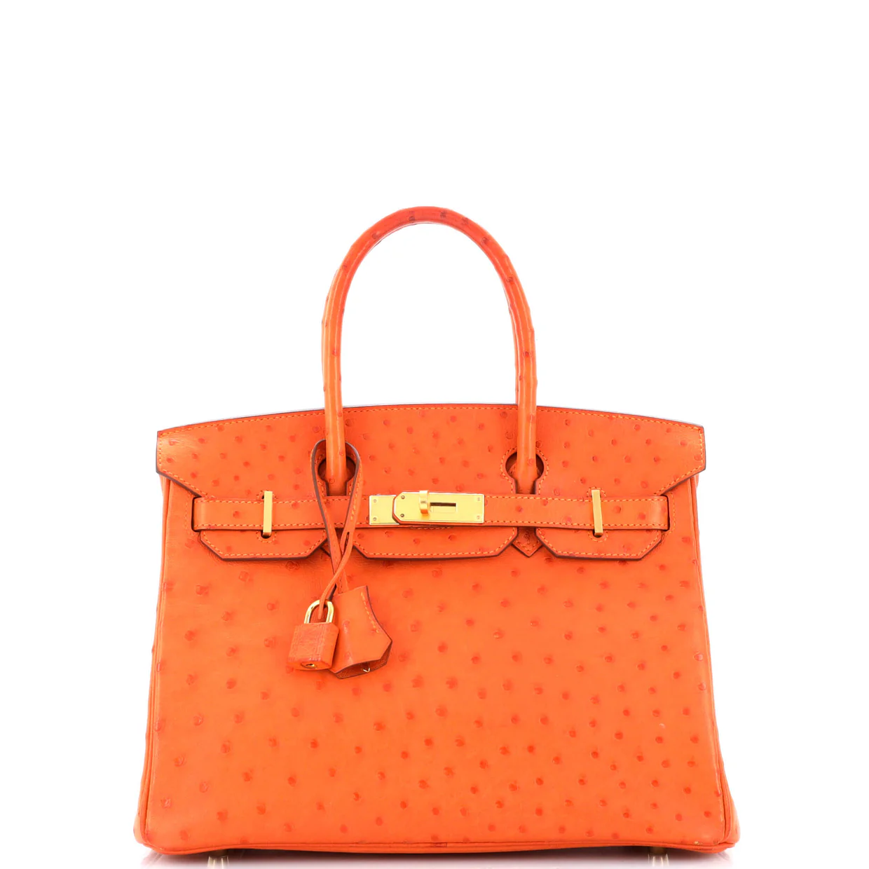 Birkin Handbag Tangerine Ostrich with Gold Hardware 30 - Deep Luxury