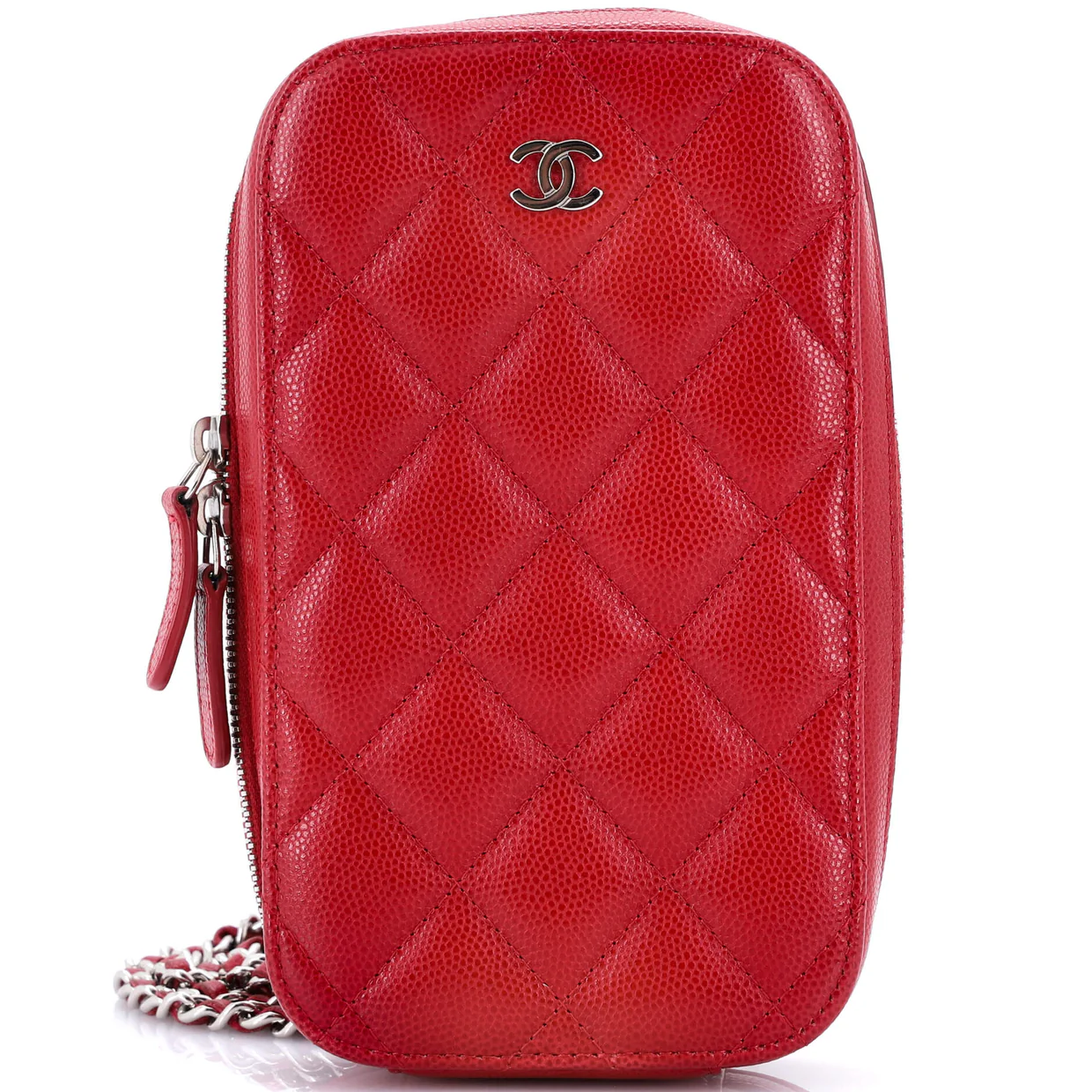 Zip Around Phone Case with Chain Quilted Caviar - Deep Luxury