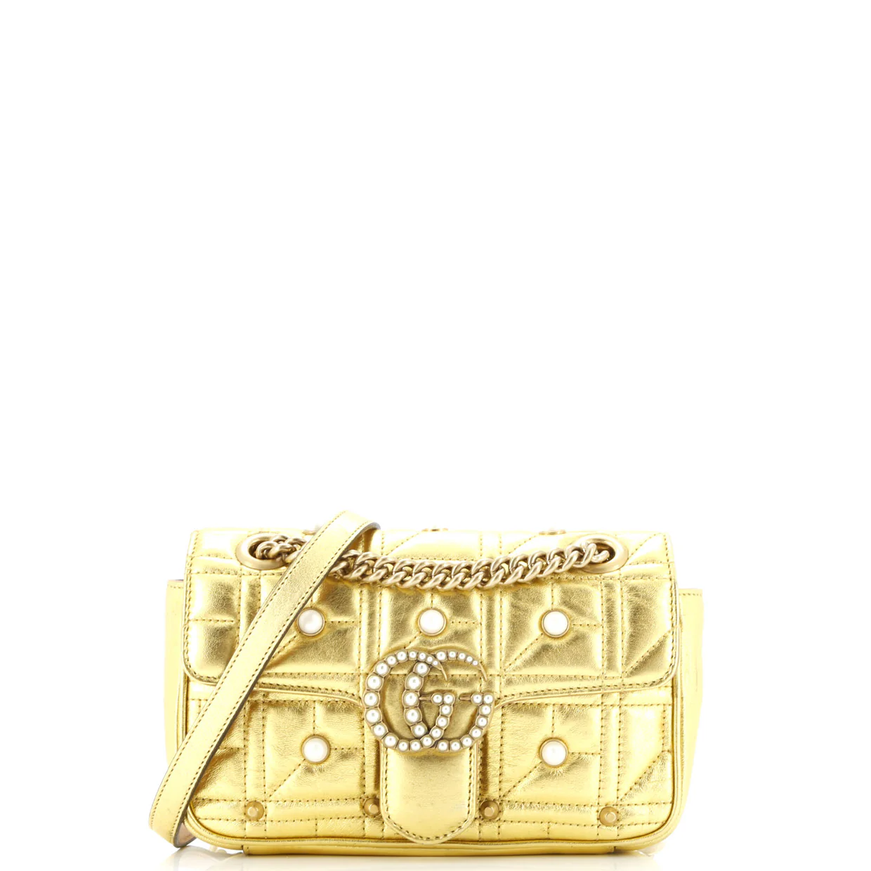 Pearly GG Marmont Flap Bag Embellished Matelasse Leather Mini - Deep Luxury