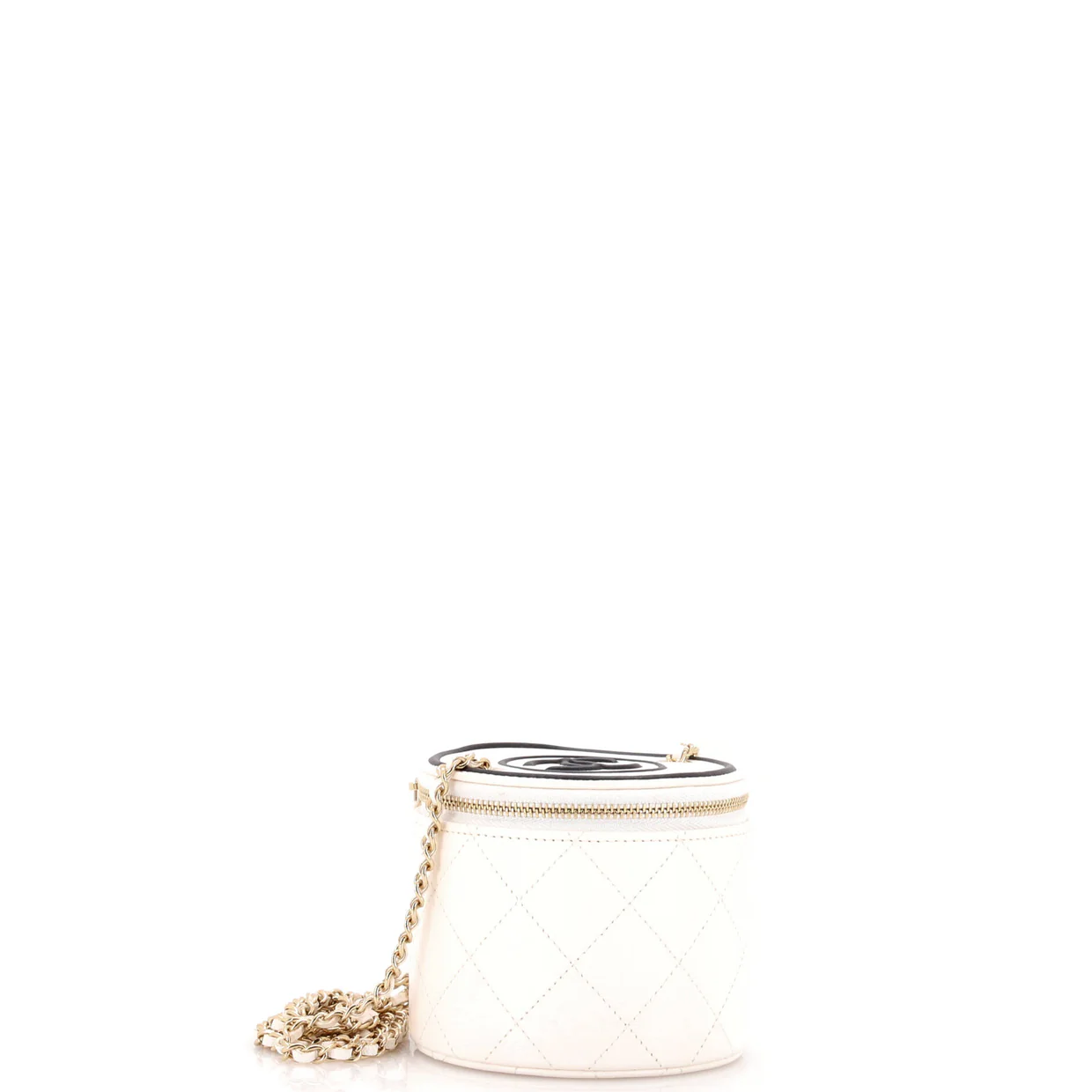 CC Round Vanity Case with Chain Quilted Lambskin Mini - Deep Luxury