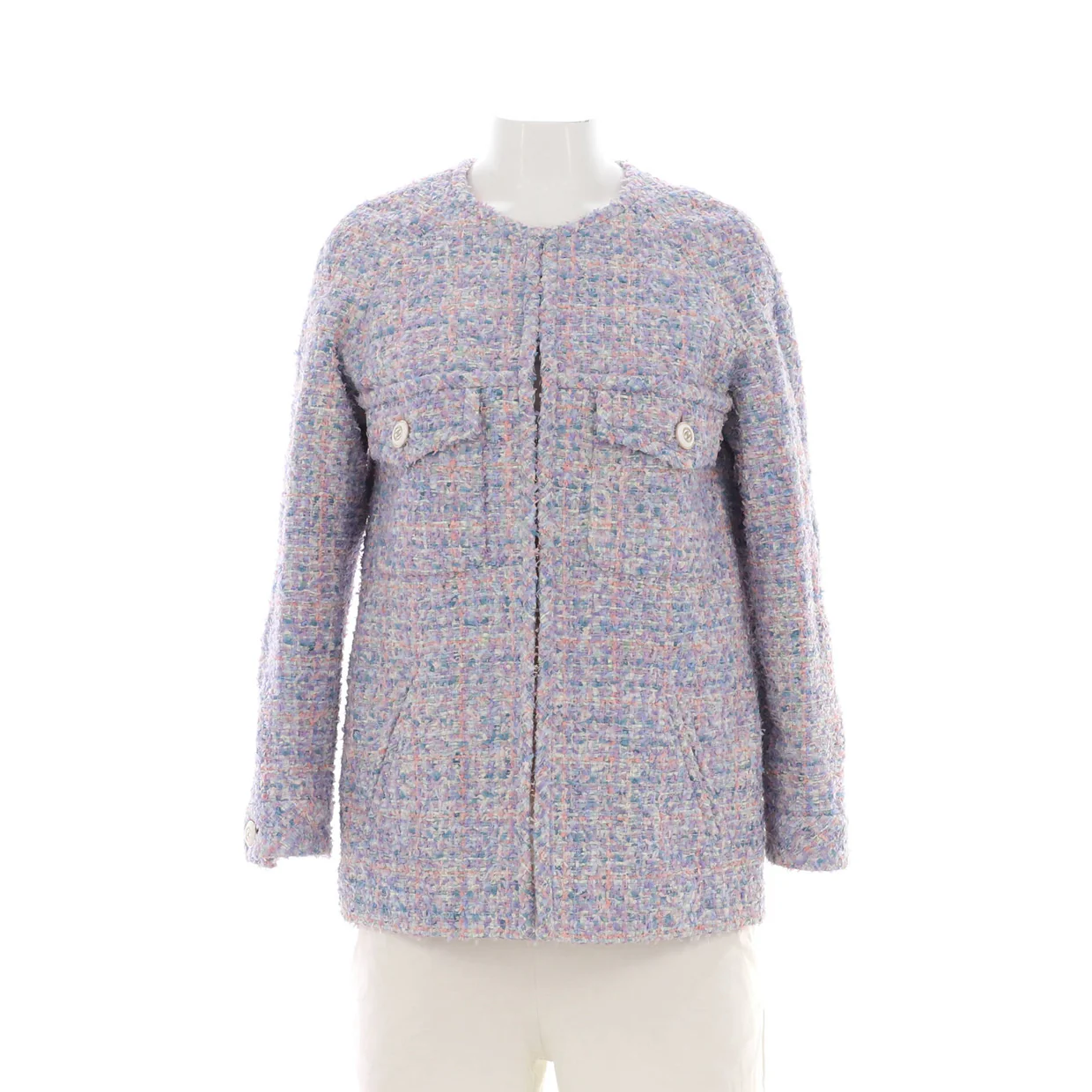 Women's Two Button Flap Pocket Collarless Jacket Tweed - Deep Luxury