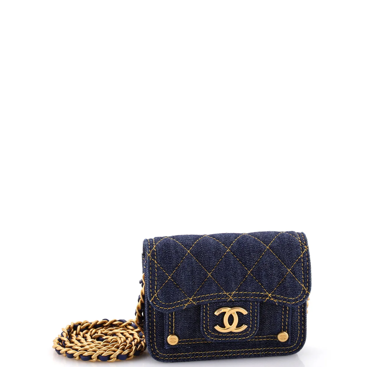 Double You CC Flap Clutch with Chain Quilted Denim - Deep Luxury