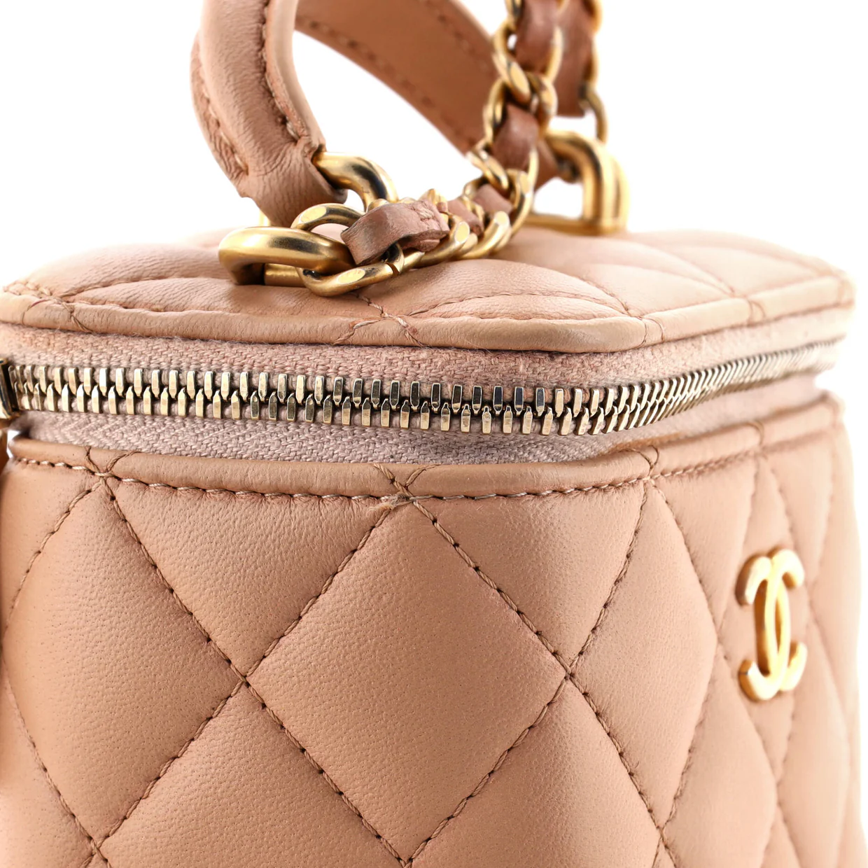 Classic Top Handle Vanity Case with Chain Quilted Lambskin Mini - Deep Luxury