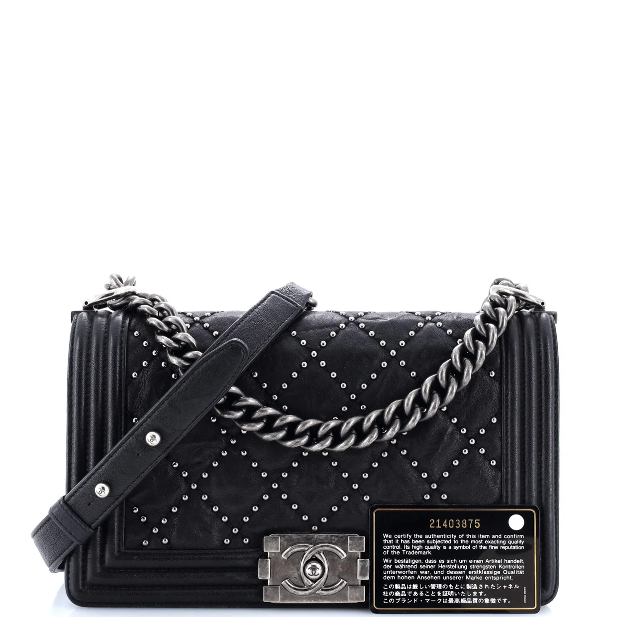 Boy Flap Bag Studded Quilted Distressed Calfskin Old Medium - Deep Luxury