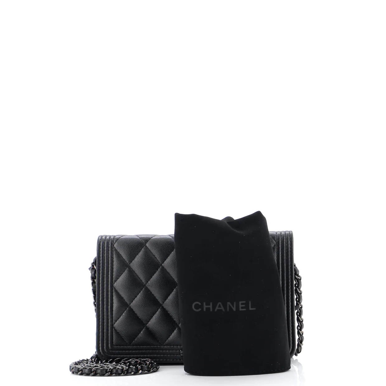 So Black Boy Wallet on Chain Quilted Caviar - Deep Luxury