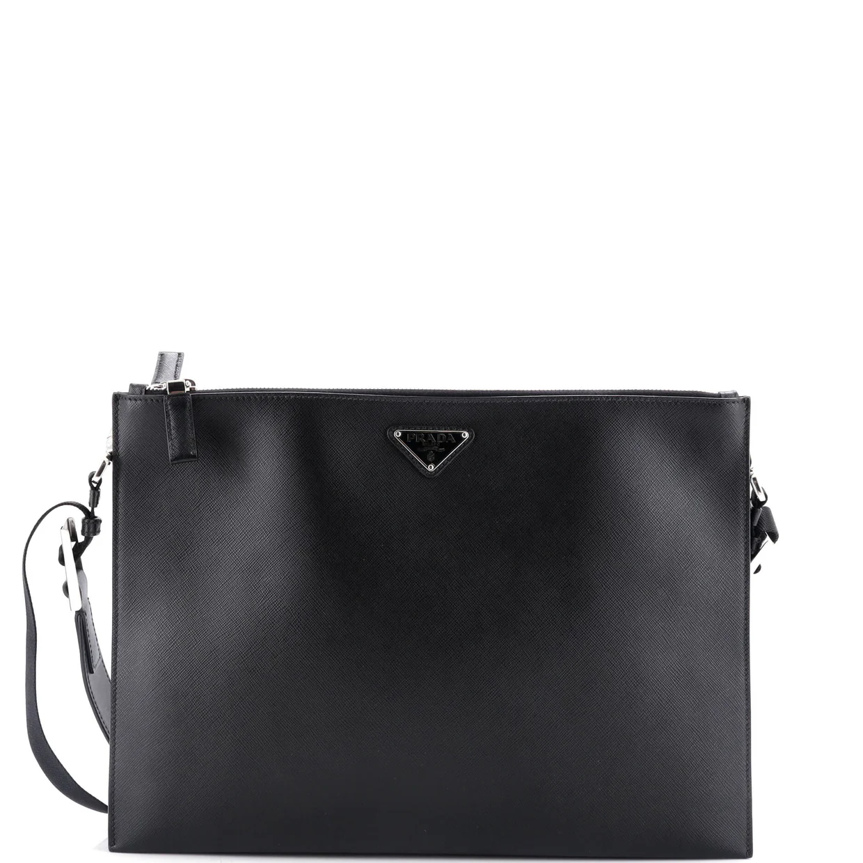 Double Zip Clutch Crossbody Bag Saffiano Leather Large - Deep Luxury