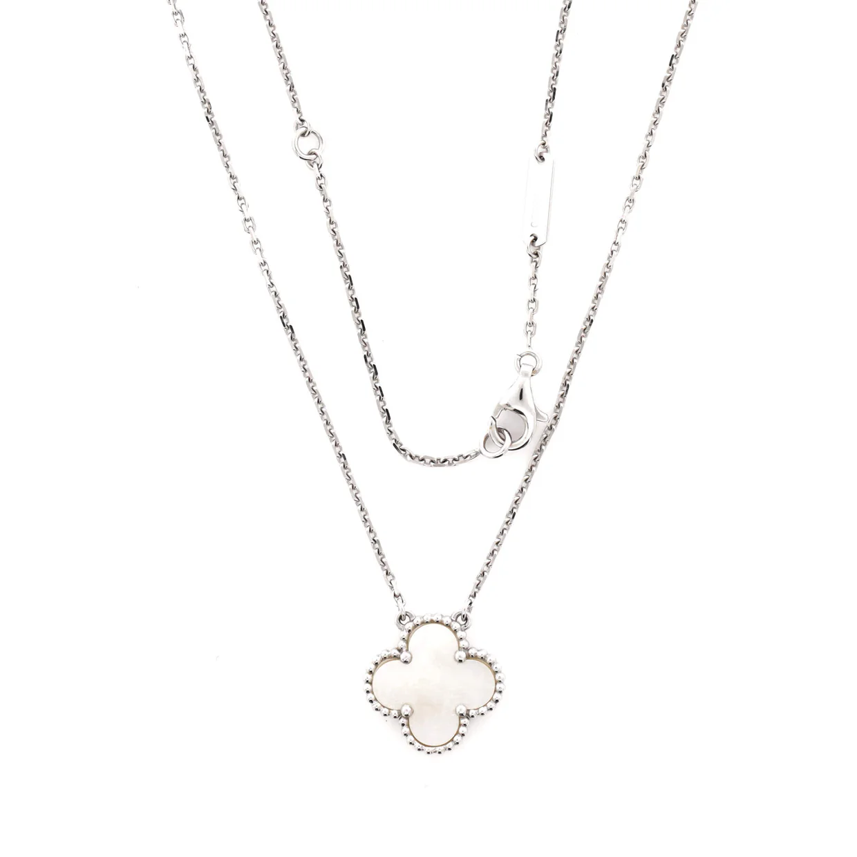 Vintage Alhambra Pendant Necklace 18K White Gold and Mother of Pearl - Deep Luxury