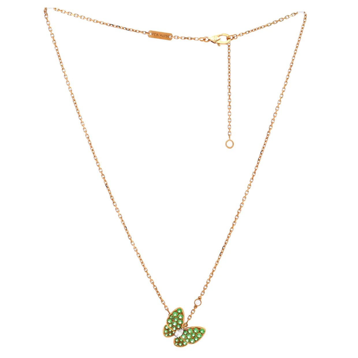 Two Butterfly Pendant Necklace 18K Yellow Gold with Tsavorite Garnets and Diamonds - Deep Luxury