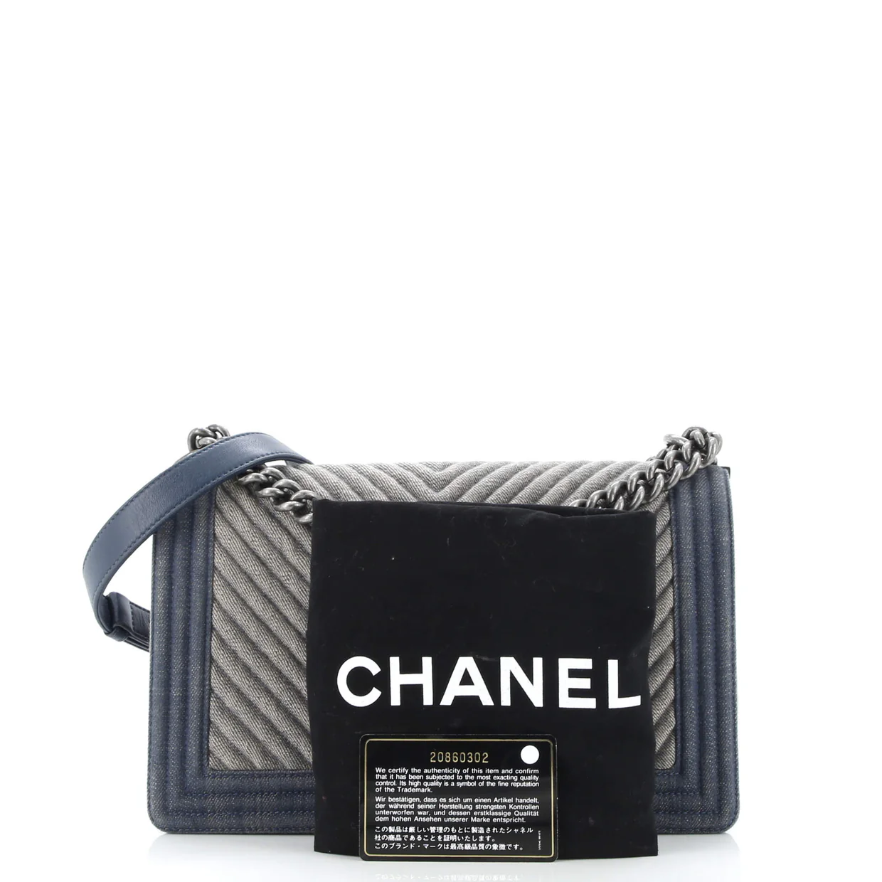 Boy Flap Bag Chevron Denim Old Medium - Deep Luxury