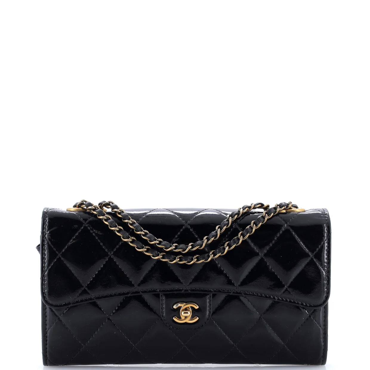 CC Eyelet Chain Clutch Quilted Patent - Deep Luxury