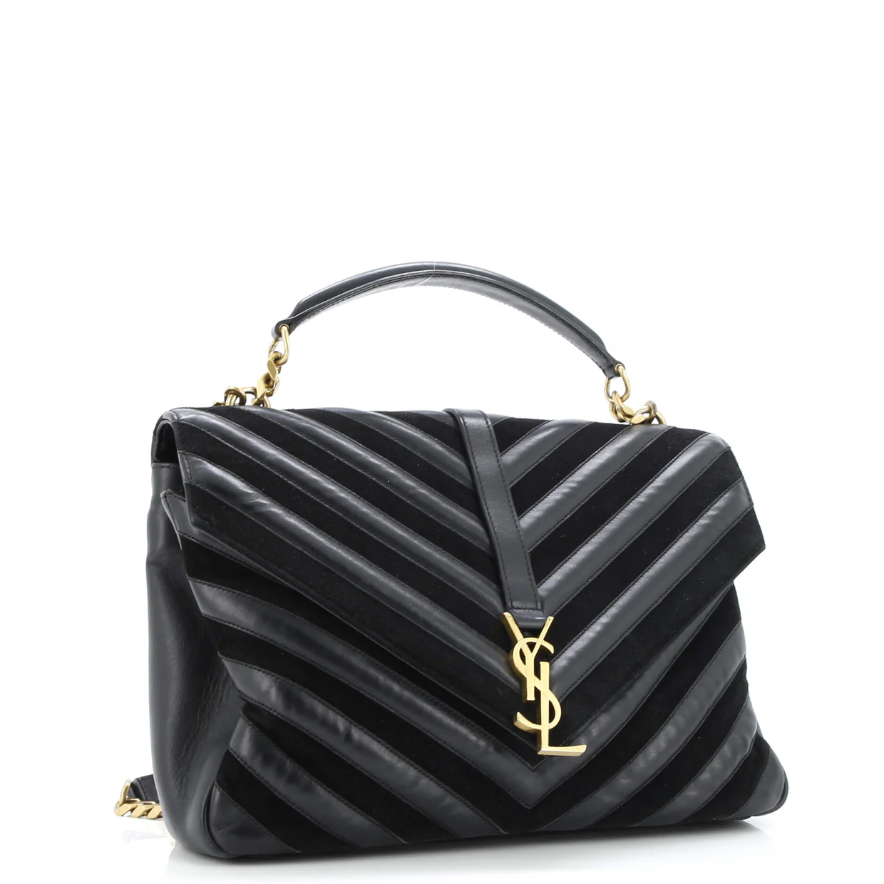 Classic Monogram College Bag Matelasse Chevron Leather and Suede Large - Deep Luxury
