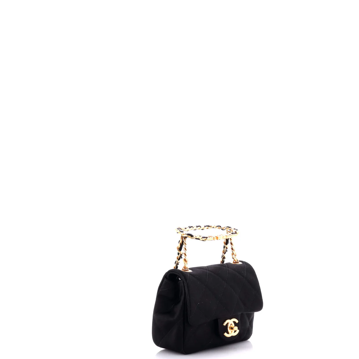 Oval Logo Chain Handle Flap Bag Quilted Satin with Crystals Mini - Deep Luxury