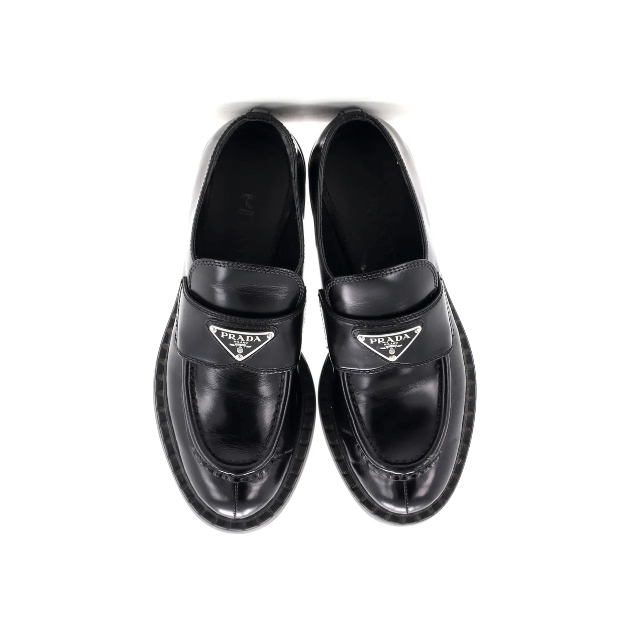 Women's Triangle Logo Loafers Spazzolato Leather - Deep Luxury