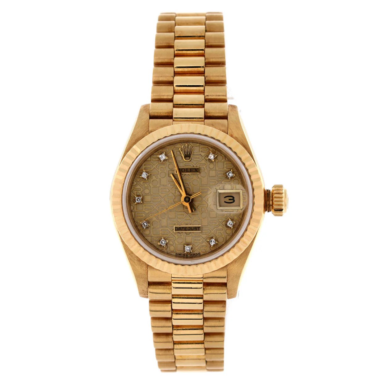Oyster Perpetual President Datejust Automatic Watch Yellow Gold with Diamond Markers 26 - Deep Luxury