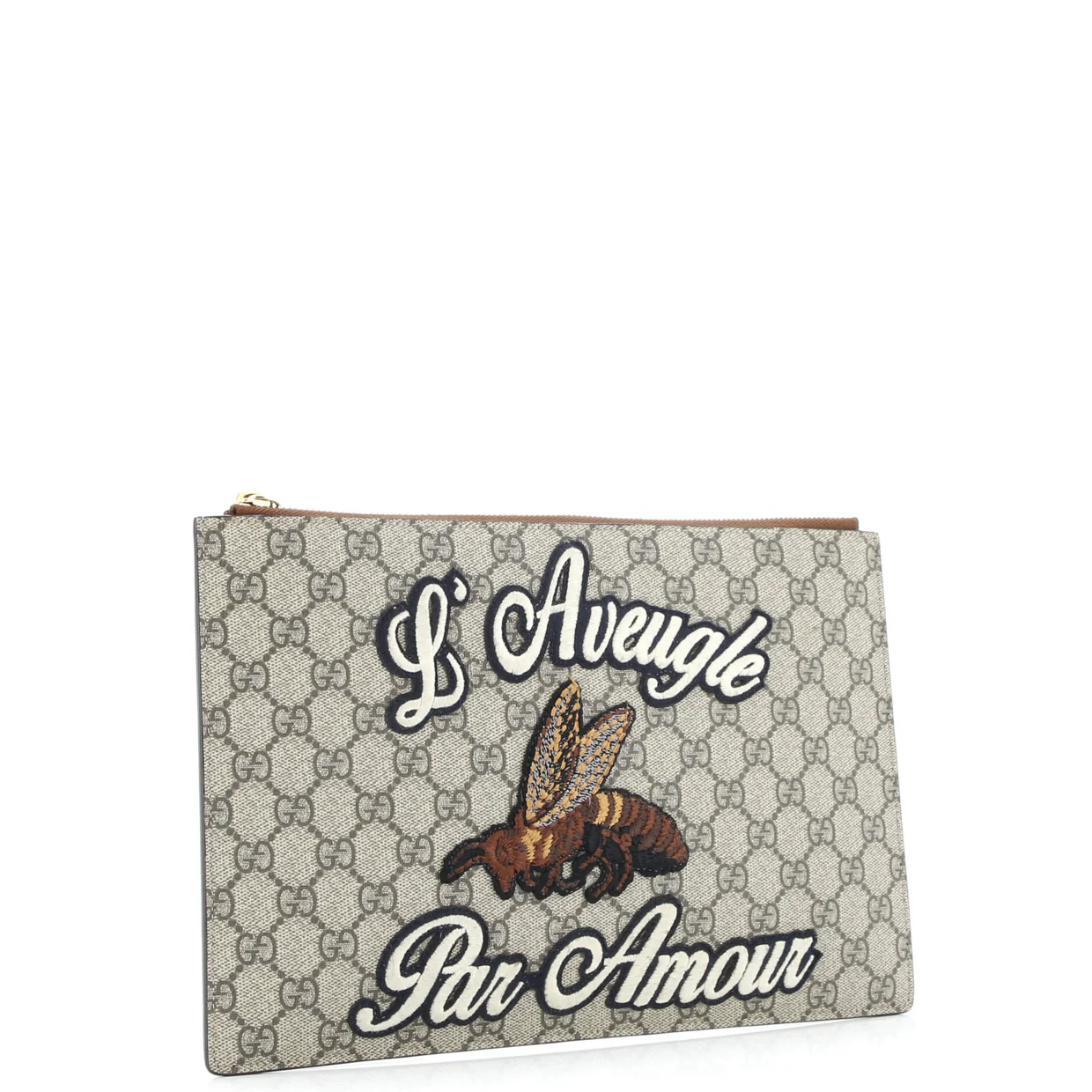 Zipped Pouch Leather with Applique Large - Deep Luxury