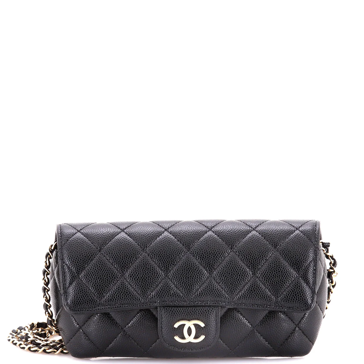 Classic Sunglasses Case with Chain Quilted Caviar - Deep Luxury