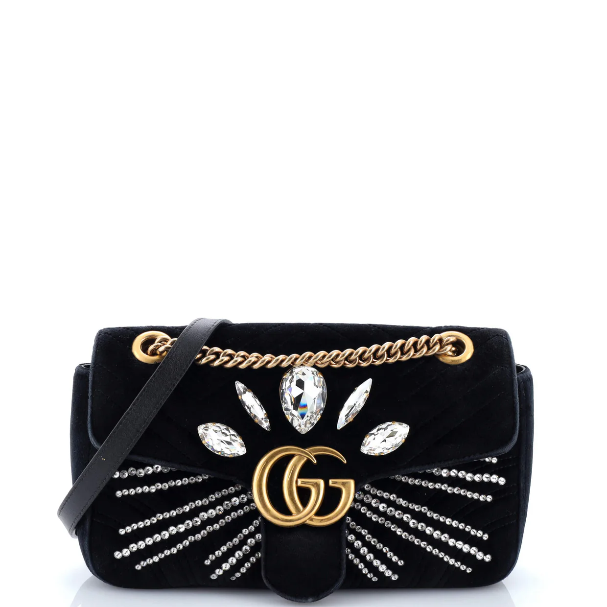 GG Marmont Flap Bag Crystal Embellished Matelasse Velvet Medium - Deep Luxury