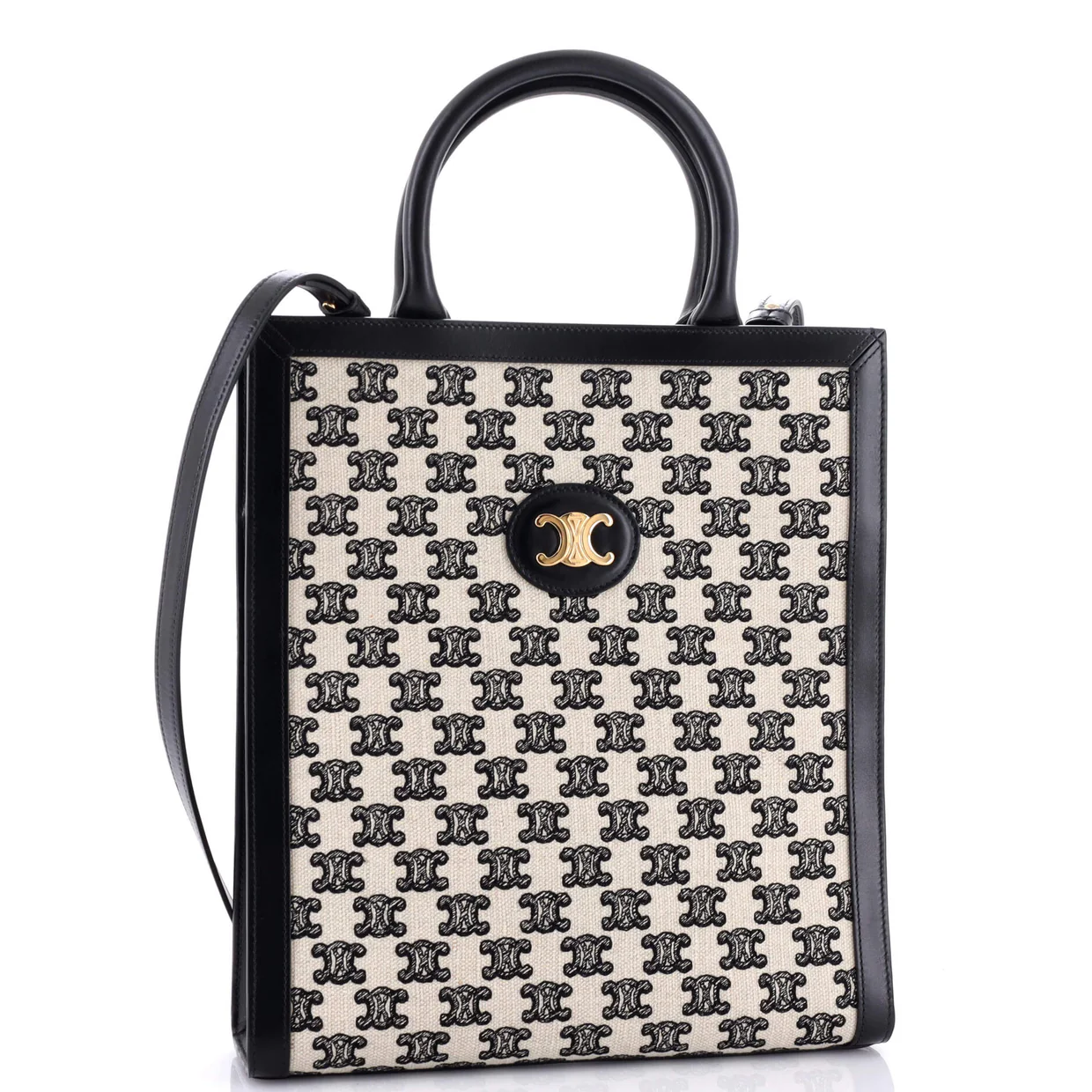 Vertical Cabas Tote Embroidered Canvas with Leather Small - Deep Luxury