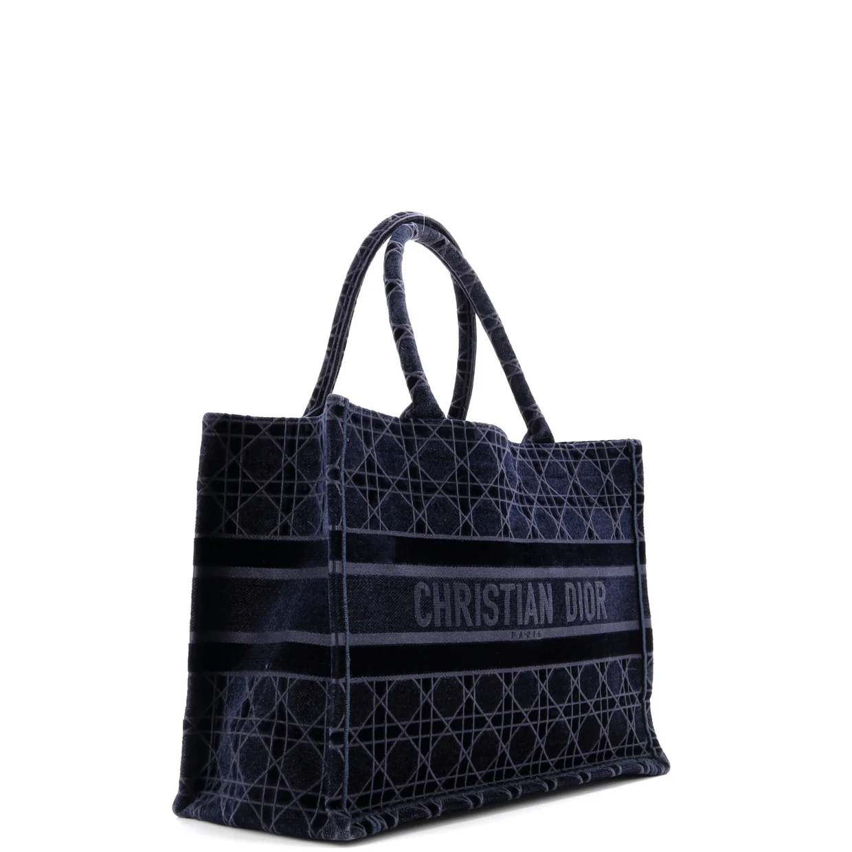 Book Tote Cannage Embroidered Velvet Medium - Deep Luxury