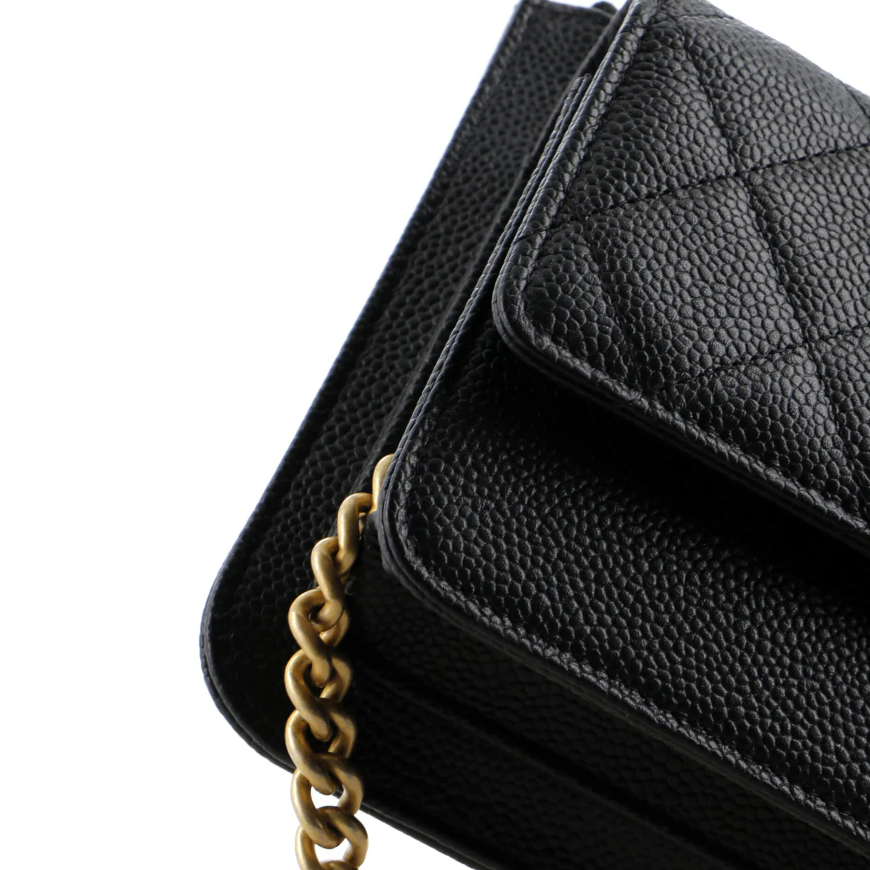 CC Front Pocket Clutch with Chain Quilted Caviar Small - Deep Luxury