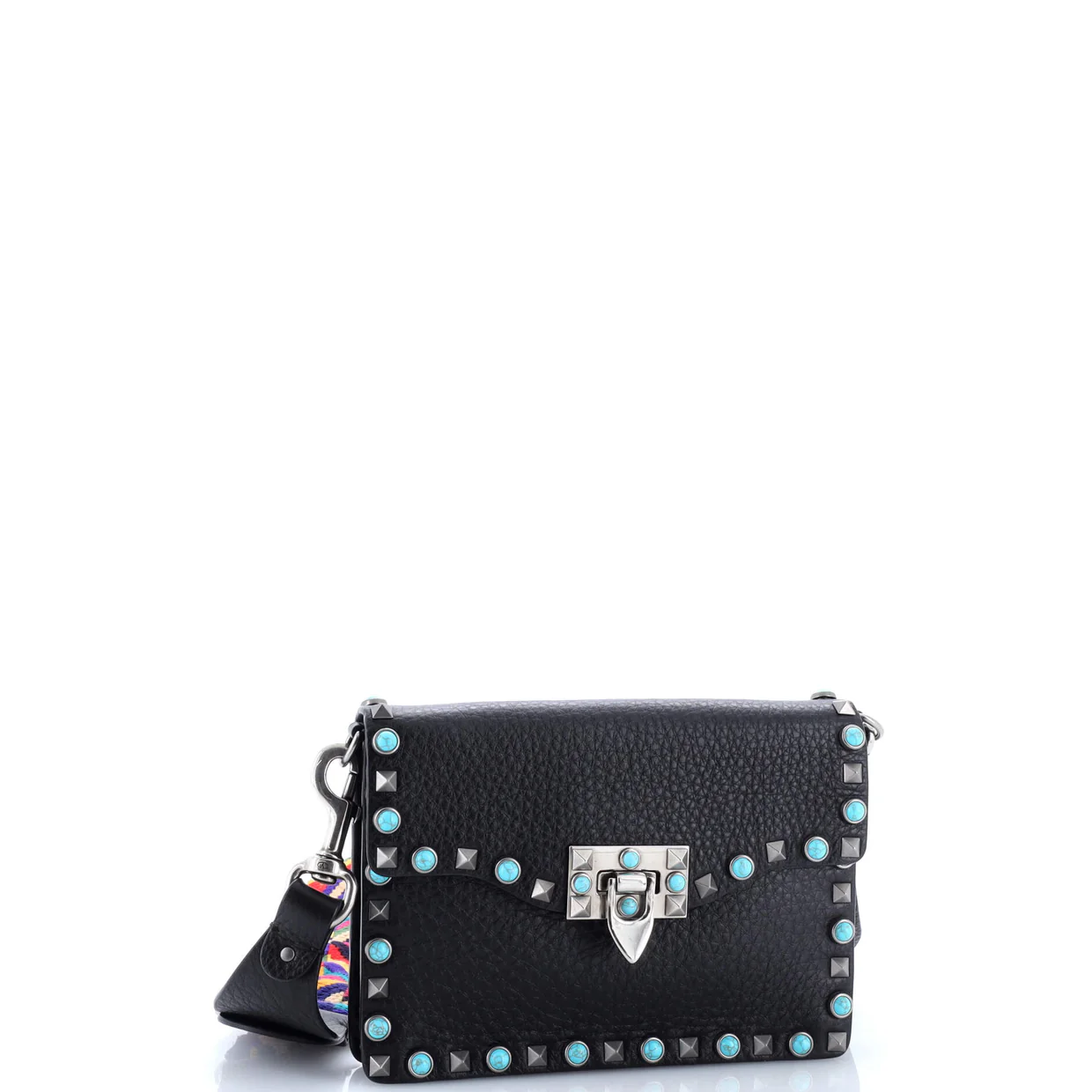 Rolling Rockstud Crossbody Bag Leather with Cabochons Small - Deep Luxury