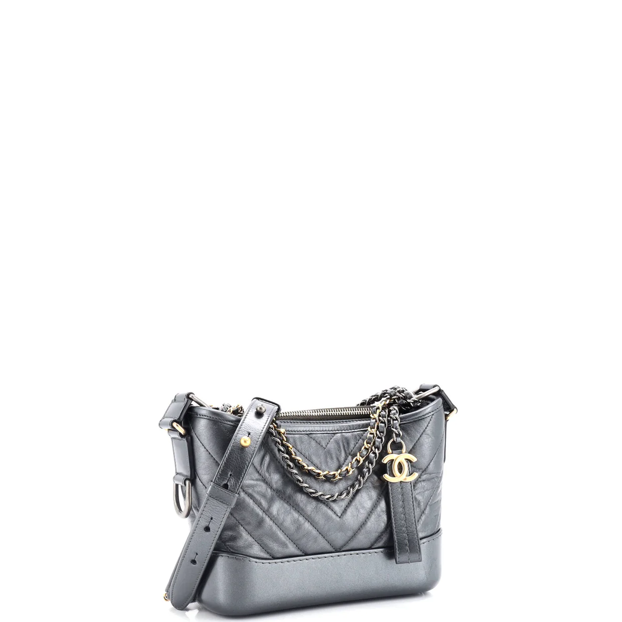 Gabrielle Hobo Chevron Aged Calfskin Small - Deep Luxury