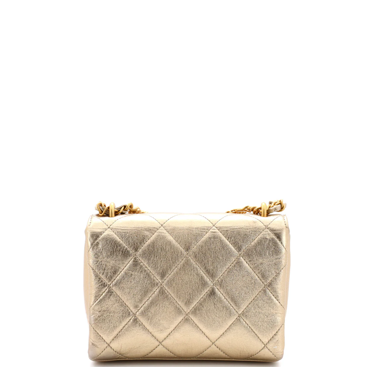 Crystal Logo Letters Chain Handle Flap Bag Quilted Lambskin Mini - Deep Luxury