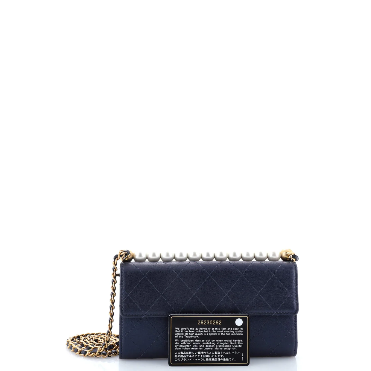 Chic Pearls Clutch with Chain Quilted Goatskin - Deep Luxury
