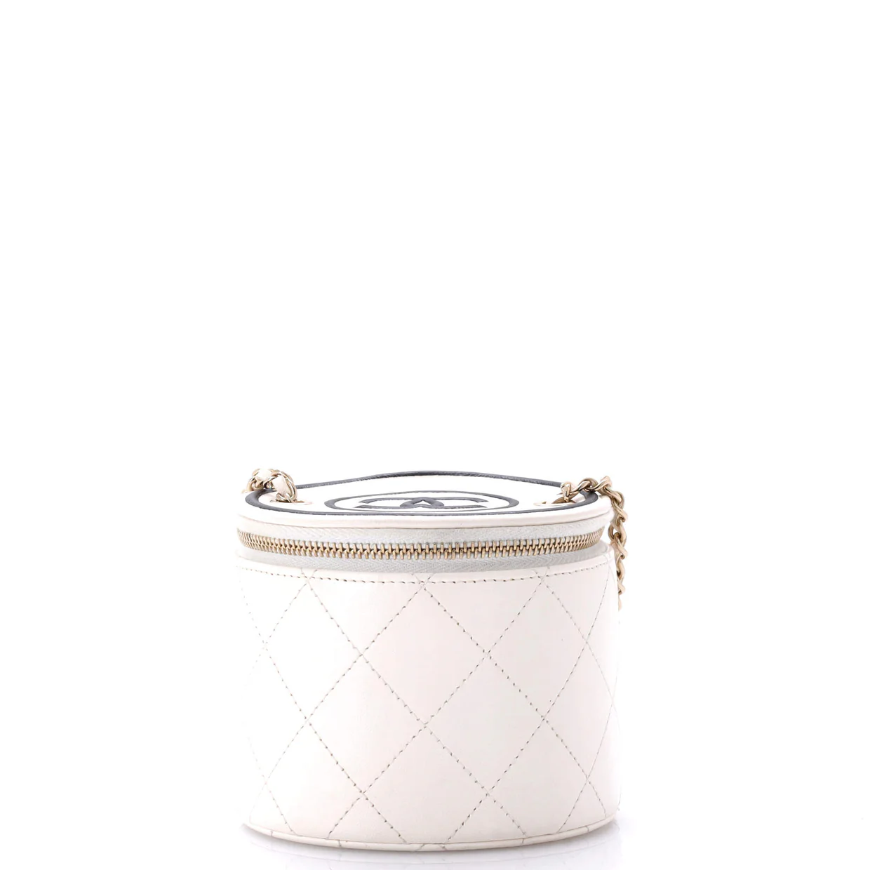 CC Round Vanity Case with Chain Quilted Lambskin Mini - Deep Luxury