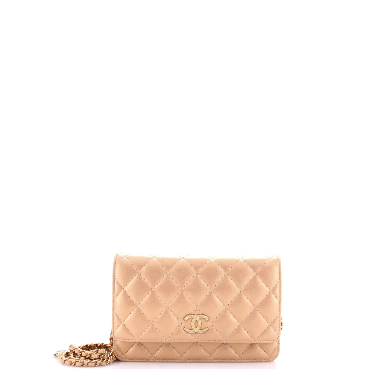 Textured CC Wallet on Chain Quilted Caviar - Deep Luxury