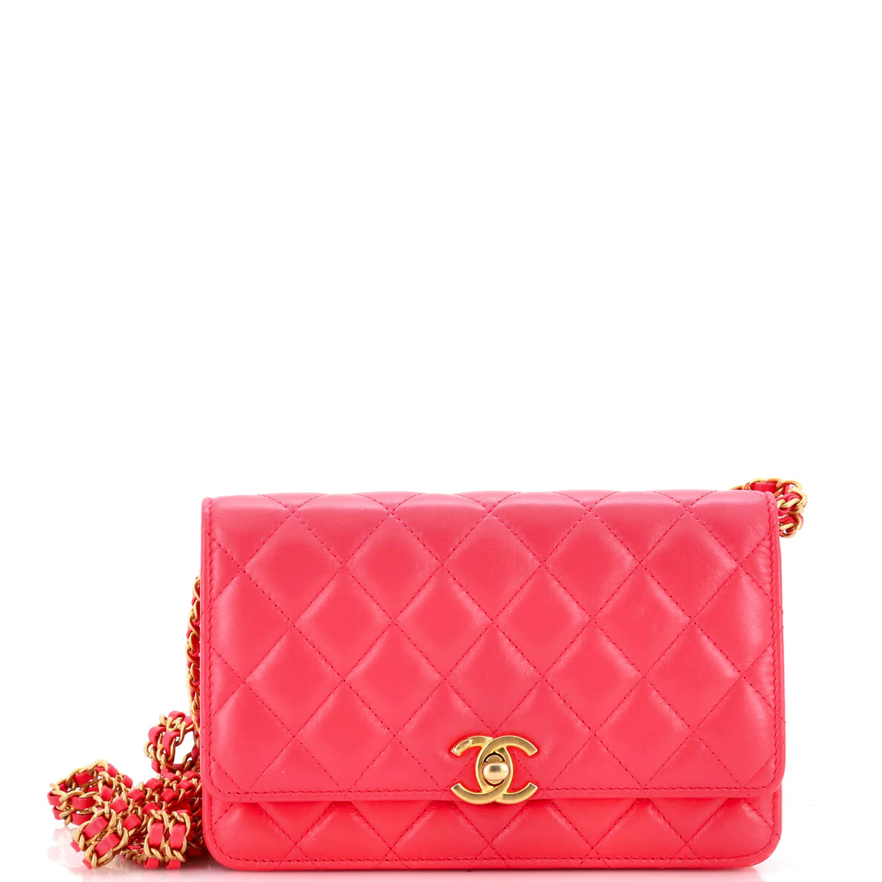 Double Chain CC Wallet on Chain Quilted Shiny Calfskin - Deep Luxury