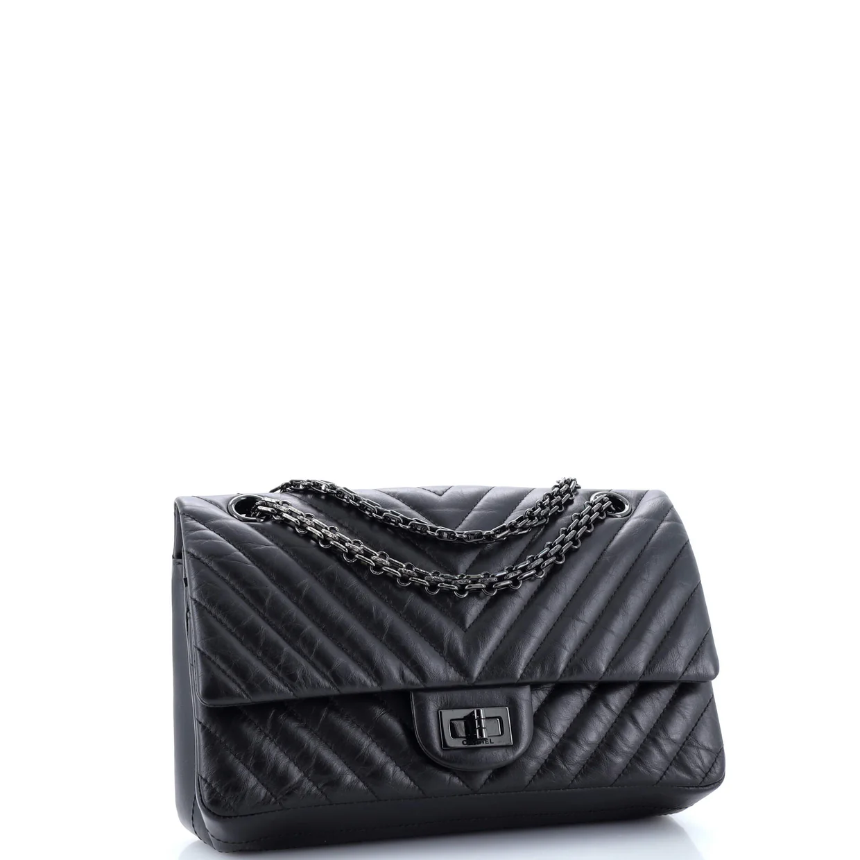 So Black Reissue 2.55 Flap Bag Chevron Aged Calfskin 225 - Deep Luxury