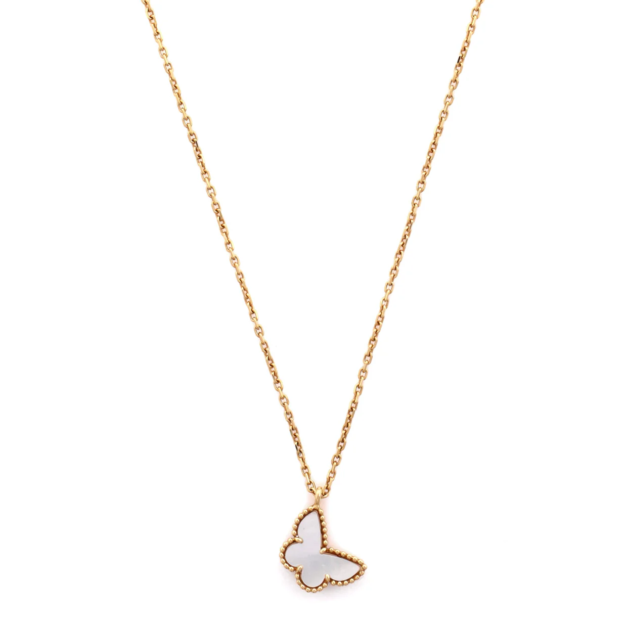 Sweet Alhambra Butterfly Pendant Necklace 18K Yellow Gold and Mother of Pearl - Deep Luxury