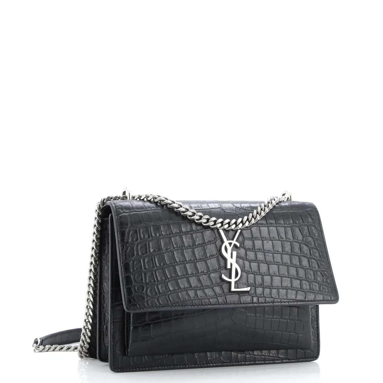 Sunset Crossbody Bag Crocodile Embossed Leather Medium - Deep Luxury