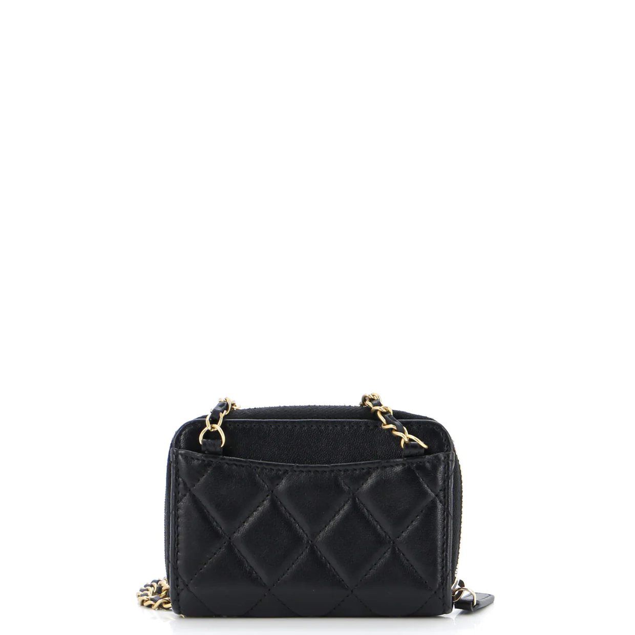 Pearl Crush Zip Around Card Holder on Chain Quilted Lambskin - Deep Luxury
