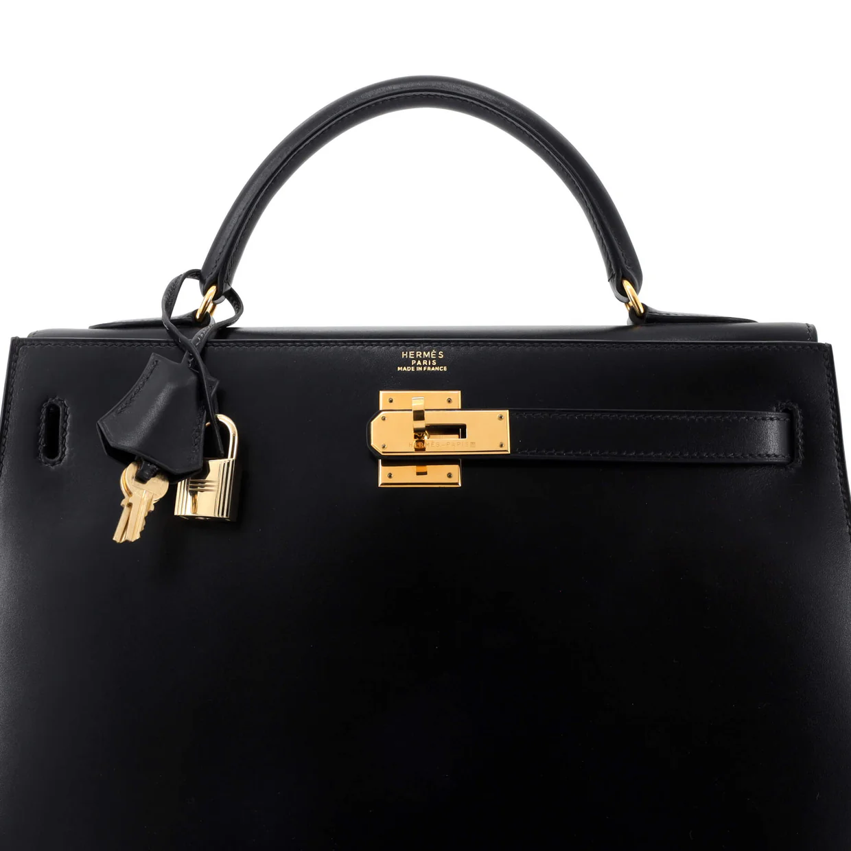 Kelly Handbag Noir Box Calf with Gold Hardware 32 - Deep Luxury